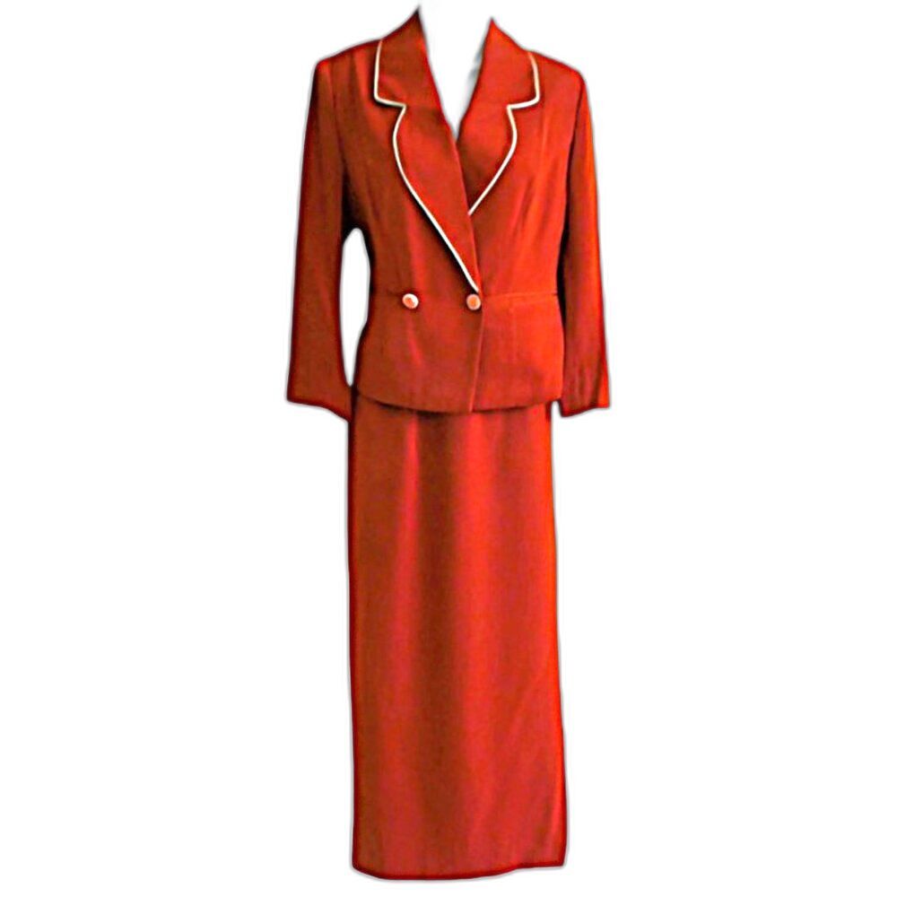 Vintage Long Maxi Skirt Suit Blazer Rust Fully Lined Career High Thigh Slit Snap